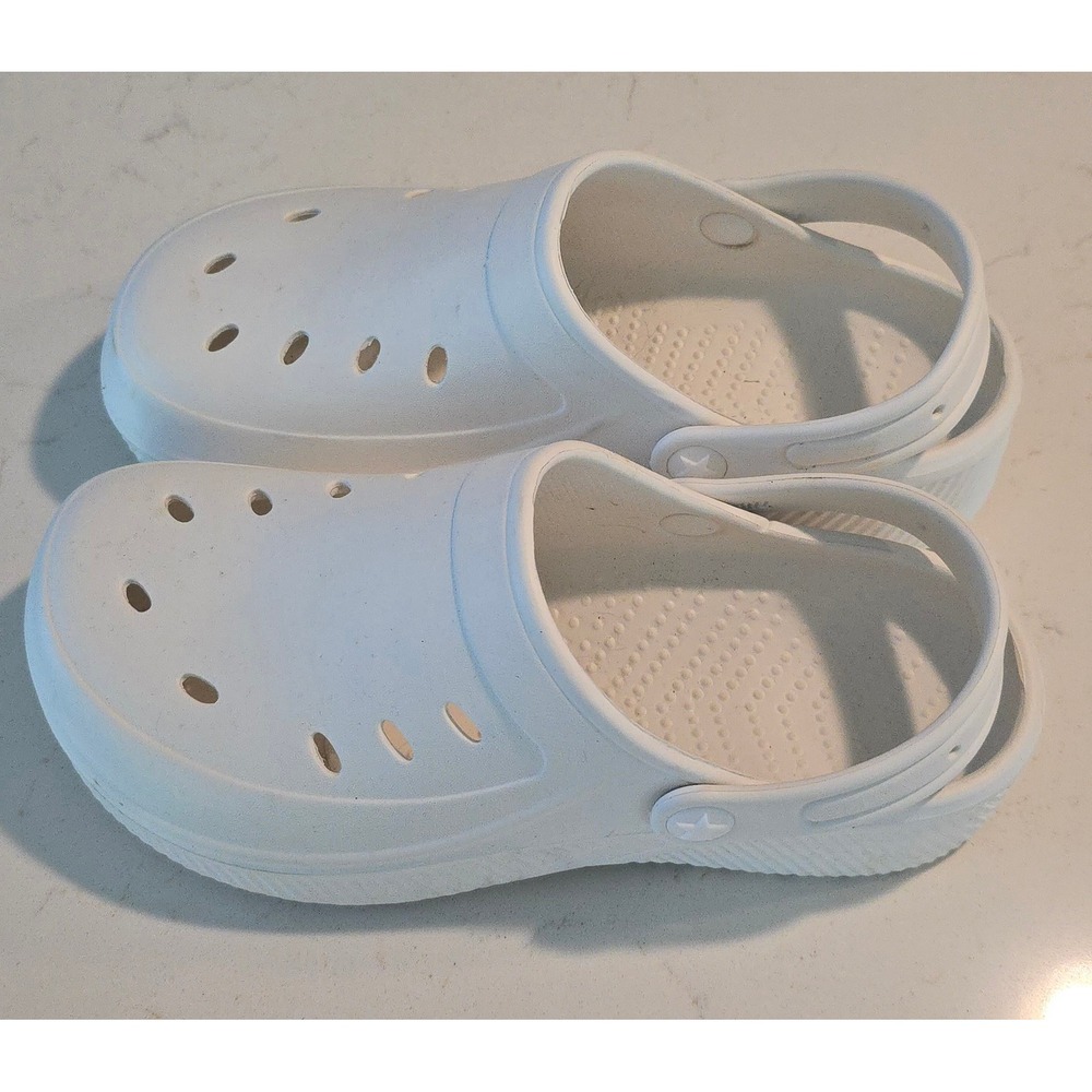 White Rubber Clogs Slip On Water Shoes Ventilated Garden Mules Size 7/8 - Picture 2 of 6